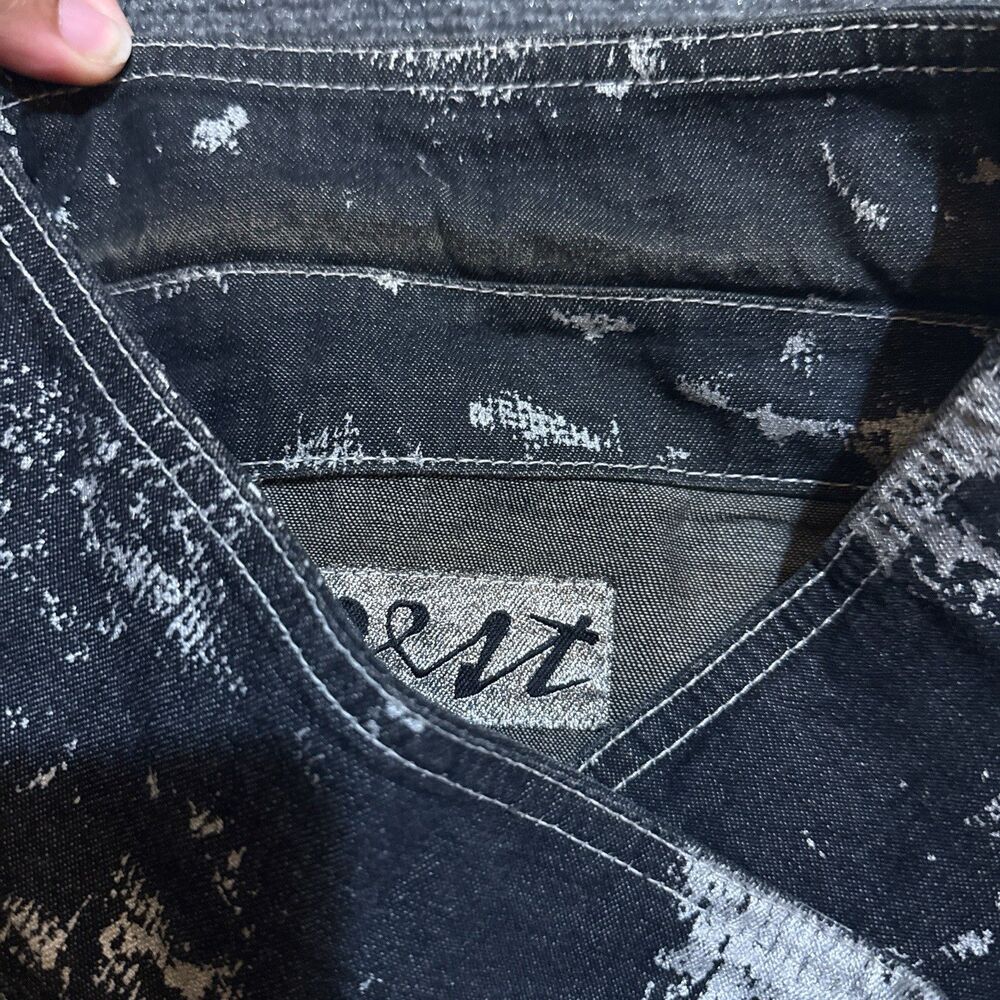 Crest Jeans Black Denim Jacket Silver Foil Gothic Grunge Biker No Size Label - Picture 6 of 11